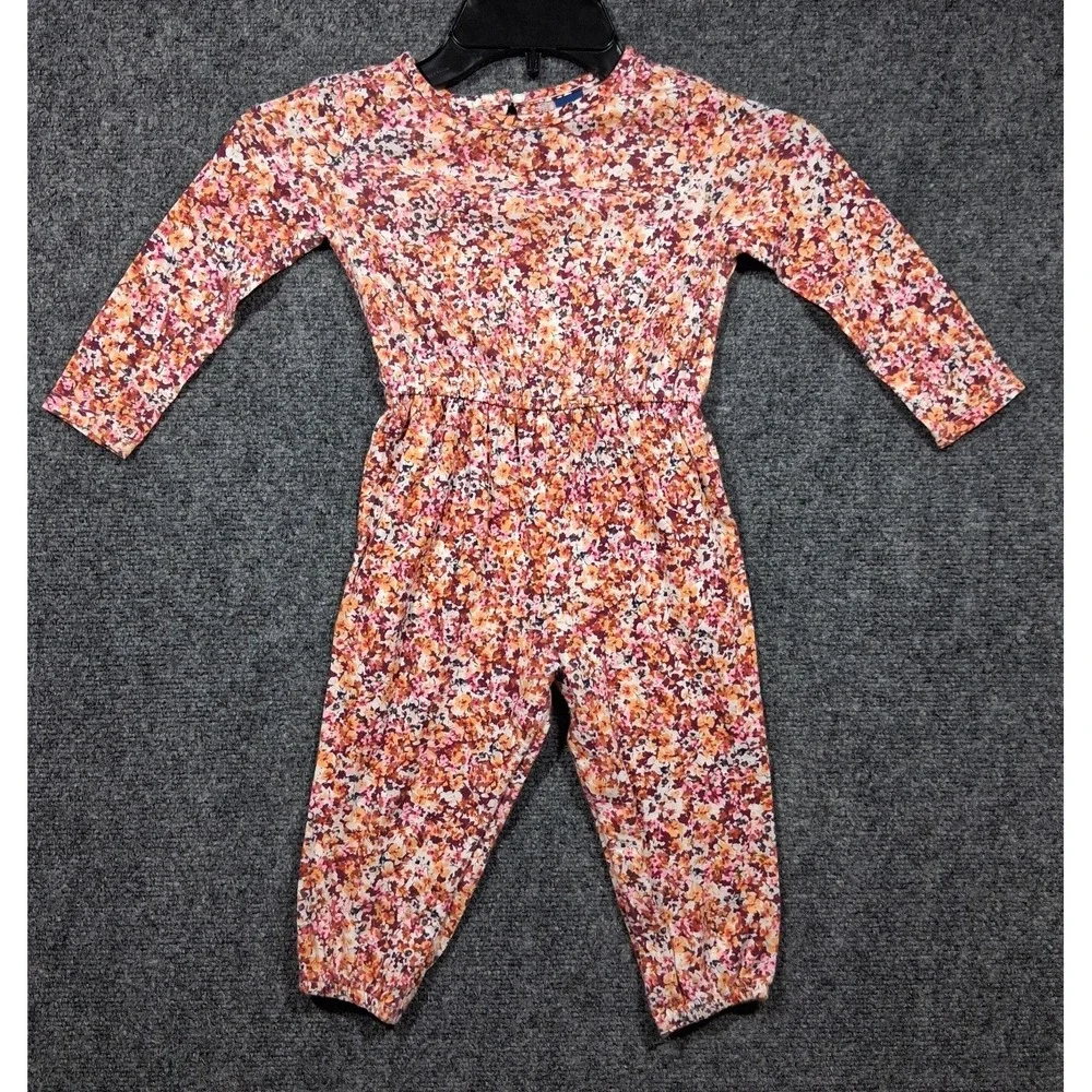 Old Navy Girls 2T Multifloral Long Sleeve‎ Everyday Cotton Jumpsuit 765408-02